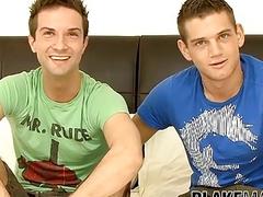 Inked muscle jocks ball licking blowjob