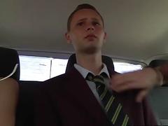 Twinks bang each other in mini van