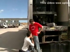 Gay guy gives a blowjob in public