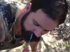 Bearded Parent Gives Facial cumshot in the Forest