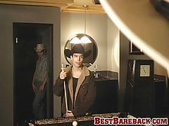 Young cowboy amateurs bareback and cum after game of pool