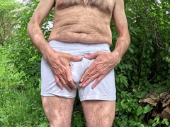 Huge Uncircumcised Manmeat Tugging in the Forest Dressed in White Boxer Cutoffs - Rockardglans