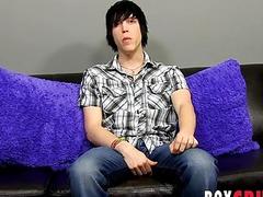 Emo gay strips nude during an interview and masturbates solo