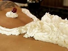 The food  fetish before gay group sex is a new experience for Scott Demarco