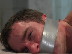 Gagged man craves more as his master licks his ass and jerks his dick