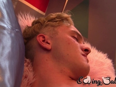 Slim blonde Oliver Tucker plugs a dildo in his ass and then proceeds to harvest cum