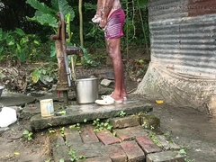 Black mature boy bathtub in desi fashion. Displaying ample trouser snake.