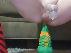 Sissy boy takes creature cock toy