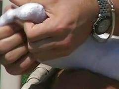 Gay guy with a foot fetish sucks his toes solo