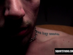 Tatted Phoenix Leo flaunts his huge throbbing cock in close up solo