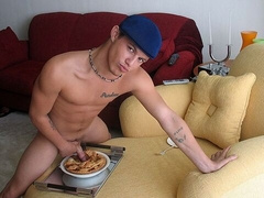 Andres jerks off after fucking a pie, ew