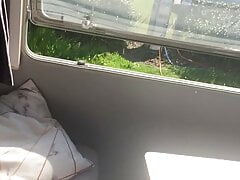 Risky Jerk off in caravan