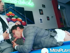 Suited studs David Linset and Gustavo Cruz sans a condom with Steve Jouret