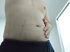 Chubby guy show his belly and play with his cock
