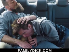 Stepfather relaxing son-in-law by deepthroating and penetrating him