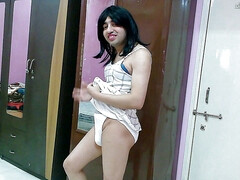 Sexy sissy crossdresser femboy Sweet Lollipop in white nighty and thong.