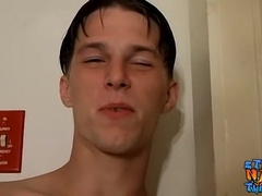 Heterosexual bad stud fellow Aaron pops after tugging off solo