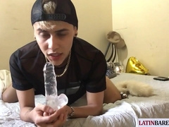 Twinky latin toying tight hole before jerking dick solo
