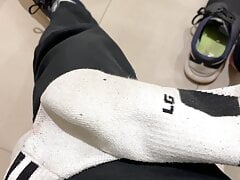 boy is shooting his load on nike elite socks