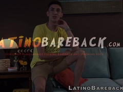 Latino Sergei slowly strips and tugs his cock while sucking his buddy