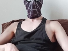 Spiderman wanks off and ejaculates in his cut-offs