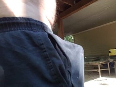 Jerking off outdoors in back yard cum shot public 2