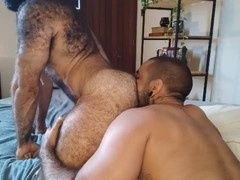 Intense indoor blow job with muscular guys getting messy