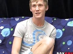 Twink masturbates after kinky interview