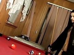 Skinny twink plays pool before stripping and jerking off solo