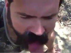 Daddy gives a facial in the woods