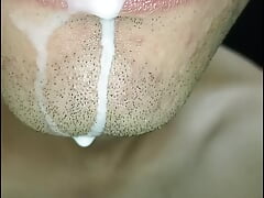 Cum in my mouth, play with your cum, and swallow it, close-up, naughty gay, tongue, sloopy, hot and submissive trans