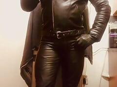 Black Leather Mature Muscle Flex & Nipple Play