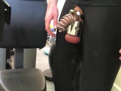 RISKY GETTING OFF and V-CARD CONTRAPTION ON + STRENUOUS BALL STRETCHER at PUBLIC MOTEL'S GYM