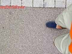 Master Ramon massages his hot cock and his bulging balls while walking