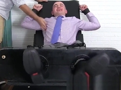 Feet fetish businessman takes a ride on my tickling machine