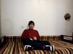 Emo skater twink licks own cum on sneakers