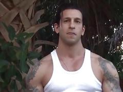 Horny hunk of a pool boy shows his mallet and jerks off