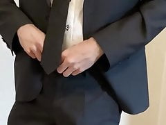 DADDY SUIT AND TIE SHOWING OFF HIS MASSIVE COCK!