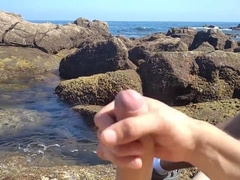 Jerking Off A Big Hard Dick Overlooking The Sea In The Public Cove Until He