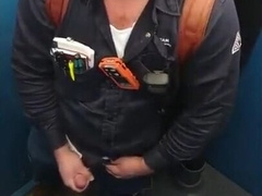 Worker Bear Jerks Off & Cum in Porty Potty at Work