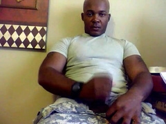 Black Military Boy Jacks Off and Pops Solo