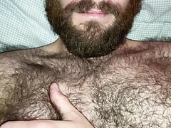 Sexy Bald Guy Whips Out his Bushy Cock and Shoots a Load in his Hair