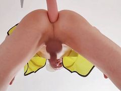 Ass fuck wit dildo. Bottom view