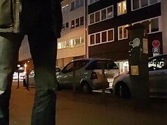 Jeanspiss on busy street after Party