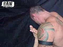 RawFuckBoys - Anonymous bearded jock eyes covered and torn up bareback