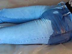 cum in ligh blue pissed tight jeans