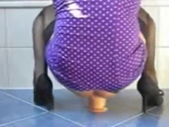 Crossdresser rides fat dildo 5