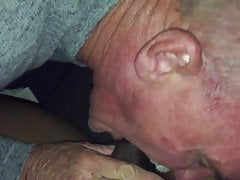 Mustache grandpa sucking big black dick