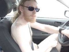 Bold driver strips down naked for you in the car