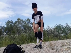 Cute Twink Jon Arteen Wears Black Adidas Outfit Shows His Underwear Walks Freeballing Jerking Off Throught His Short Shorts